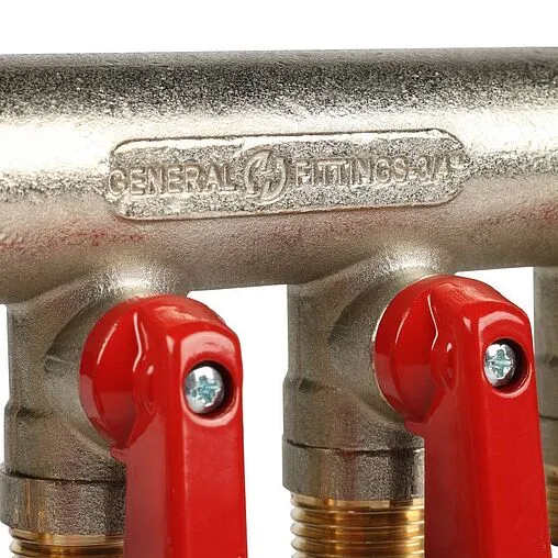 Коллектор запорный проходной 4 отвода красный ¾"в/н x ½"н Stout SMB 6200 341204