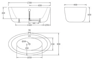 Ванна акриловая отдельностоящая BelBagno 170x90 BB67-1700 Ванна акриловая отдельностоящая BelBagno 170x90 BB67-1700, 2