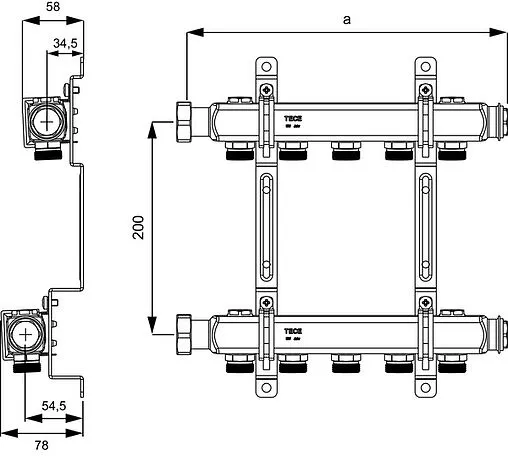 Группа коллекторная распределительная 2 отвода 1&quot;нг x ¾&quot;ек TECEflex 712551