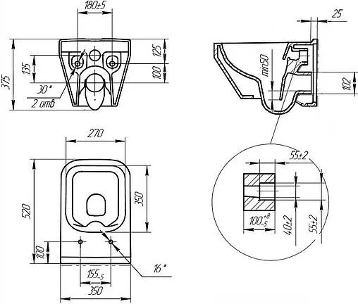 Комплект 4 в 1 Cersanit Crea Square CO DPL EO slim 63997 Комплект 4 в 1 Cersanit Crea Square CO DPL EO slim 63997