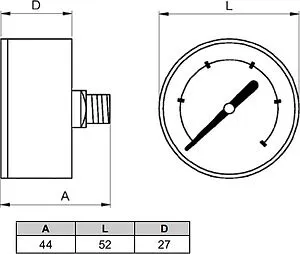 Манометр аксиальный Genebre 50мм 6 бар ¼&quot; 3821 006, 2