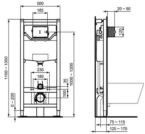 Комплект 5 в 1 Ideal Standard Connect Air AquaBlade R031001 с кнопкой R0115AA хром глянцевый