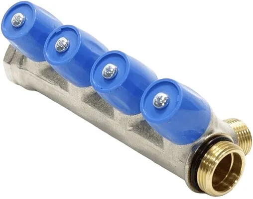 Коллектор регулирующий проходной 4 отвода синий ¾"в/н x ½"н General Fittings 6200E7N0504B4A