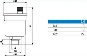 Воздухоотводчик автоматический ⅜"н WATTS Minivent MV10 10004917 Воздухоотводчик автоматический ⅜"н WATTS Minivent MV10 10004917, 2