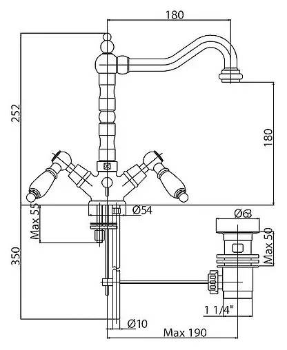 Смеситель для раковины Cezares Diamond золото DIAMOND-LS2-03/24-Sw