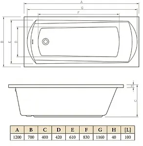 Ванна акриловая C-bath Clio 120x70 CBQ003001 Ванна акриловая C-bath Clio 120x70 CBQ003001, 2