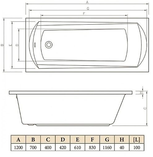 Ванна акриловая C-bath Clio 120x70 CBQ003001