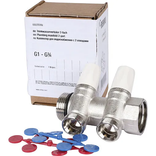 Коллектор запорный проходной 2 отвода 1&quot;в/н x ¾&quot;ек Rehau Rautitan 11316441001