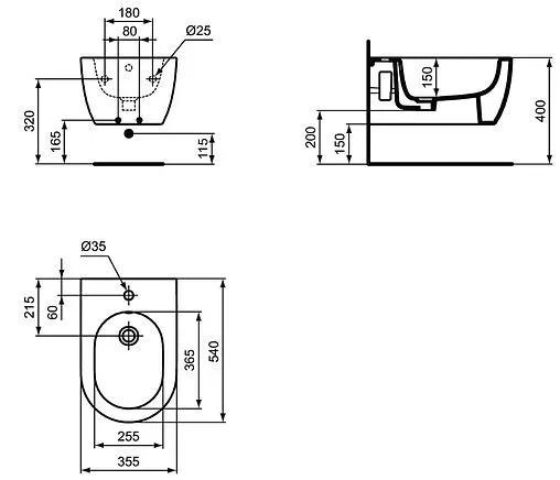 Биде подвесное Ideal Standard Blend Curve белый T375001