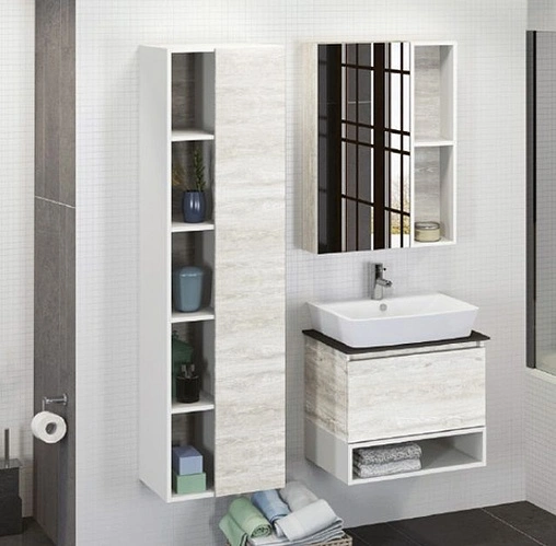 Тумба-умывальник подвесная Comforty Прага 60 дуб белый/антрацит 00-00003465CF