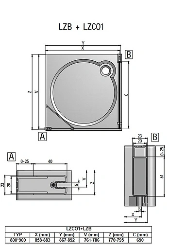 Душевое ограждение 800x900мм прозрачное стекло Roltechnik Lega Lift Line LZCO1+LZB/800*900 227-8000000-00-02+228-9000000-00-02