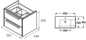 Тумба-умывальник подвесная Roca Lago 60 дуб светлый 857295444+32782100Y Тумба-умывальник подвесная Roca Lago 60 дуб светлый 857295444+32782100Y, 2
