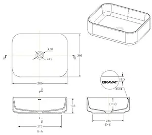 Раковина Bravat Source 40 белый C22250W-ENG Раковина Bravat Source 40 белый C22250W-ENG, 2