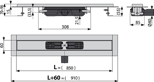 Лоток душевой 850мм h=55мм 0.53л/сек AlcaPlast APZ101-850 Low Лоток душевой 850мм h=55мм 0.53л/сек AlcaPlast APZ101-850 Low