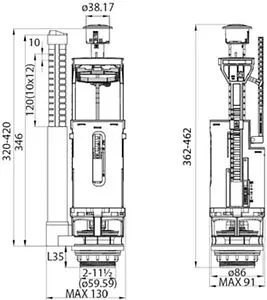 Комплект арматуры для бачка двухрежимный ½&quot; пластик нижний IDDIS Optima Home тип А F012400-01K, 2