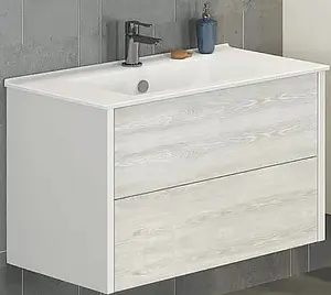 Тумба-умывальник подвесная Comforty Женева 90 дуб белый/белый 00004137133CF, 1