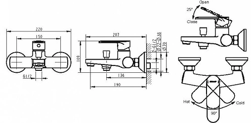 Смеситель для ванны Bravat Louise хром F6191183CP-01-RUS