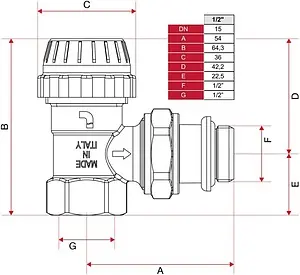Вентиль терморегулирующий угловой ½&quot; в/н Itap 9940012C, 2