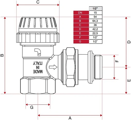 Вентиль терморегулирующий угловой ½&quot; в/н Itap 9940012C