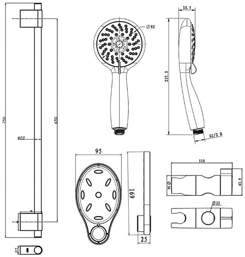 Душевая стойка Swedbe Hermes чёрный матовый 5110B