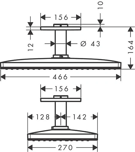 Лейка верхнего душа с потолочным креплением Hansgrohe Rainmaker Select 460 1jet черное стекло/хром 24002600