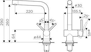 Смеситель для кухни с выдвижным изливом Omoikiri Koriyama-S нержавеющая сталь 4991006, 2