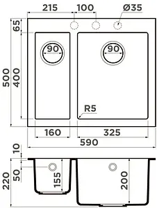 Мойка кухонная Omoikiri Bosen 59-2-PL платина 4993224, 2