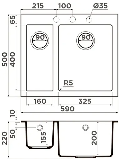 Мойка кухонная Omoikiri Bosen 59-2-PL платина 4993224