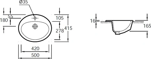 Раковина Jacob Delafon Ovale Dessus 50 белый E1358-00