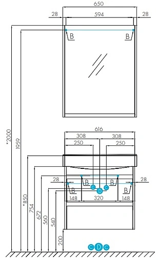 Тумба-умывальник Aquaton Нортон 65 белый глянец 1A2488K0NT010