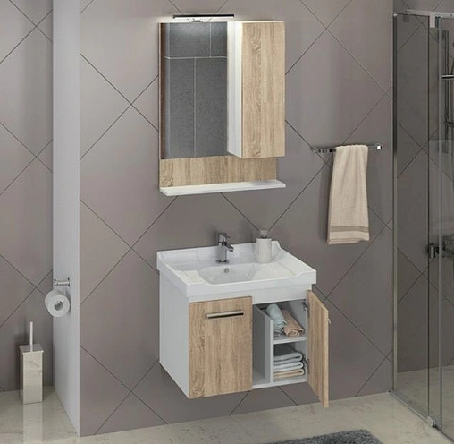 Тумба-умывальник подвесная Comforty Рига 60 дуб сонома/белый 00004142213CF