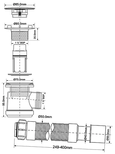Сифон для душевого поддона Mc Alpine хром MRS3C-SF