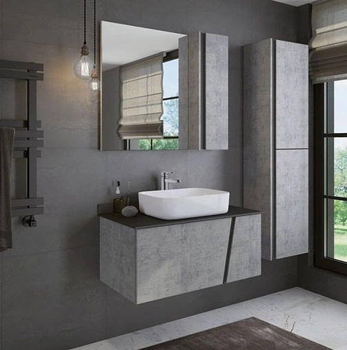 Тумба-умывальник подвесная Comforty Эдинбург 90 бетон светлый/чёрный 00004147997CF