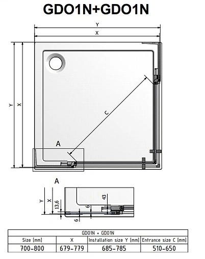 Душевое ограждение 800x800мм прозрачное стекло Roltechnik Elegant Neo Line GDO1N+GDO1N/800*800 188-8000000-00-02+188-8000000-00-02