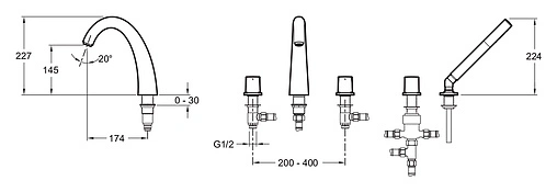 Смеситель на борт ванны на 5 отверстий Jacob Delafon Elevation хром E18876-CP