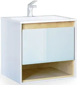 Тумба-умывальник подвесная Raval Glass 65 белый/дуб Gla.01.62/P/W+Mol.8.65/W, 1