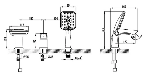 Смеситель на борт ванны на 3 отверстия Lemark Unit хром LM4545C