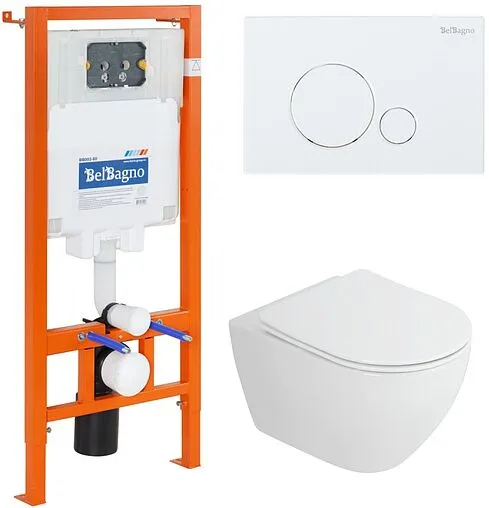 Комплект 5 в 1 BelBagno Stylus Tornado CZR-6601-TH-TOR/CZR2316SC/BB002-80/BB014-SR-BIANCO с кнопкой белый глянцевый