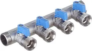 Коллектор запорный проходной 4 отвода синий ¾"в/н x ¾"ек Henco VB050504-BLAUW Коллектор запорный проходной 4 отвода синий ¾"в/н x ¾"ек Henco VB050504-BLAUW, 1