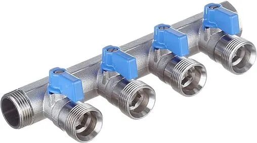 Коллектор запорный проходной 4 отвода синий ¾&quot;в/н x ¾&quot;ек Henco VB050504-BLAUW