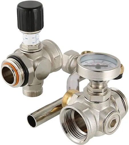 Байпас проходной с перепускным клапаном и термометром (0-80°С) 1&quot;в x 1&quot;н Valtec VT.0667T.0.0
