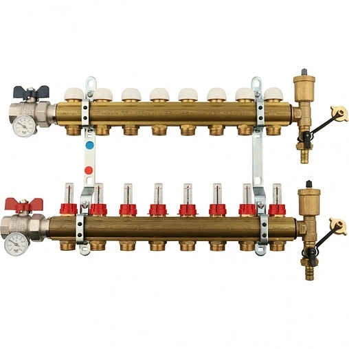 Группа коллекторная с расходомерами 8 отводов 1&quot;в/в x ¾&quot;ек Tiemme 3870003