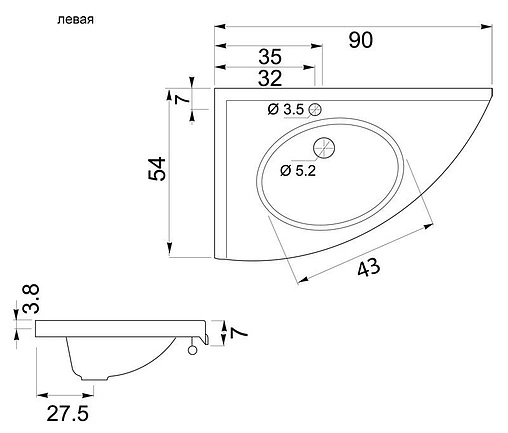 Раковина Aquanet Ибис 90 L белый 00158988