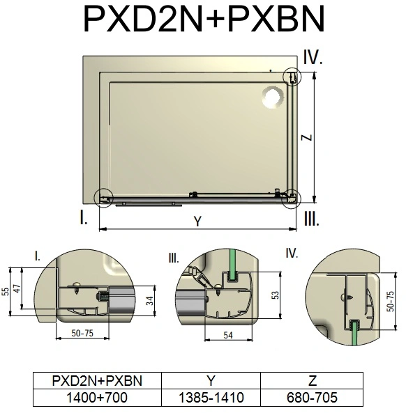Душевое ограждение 1400x700мм матовое стекло Roltechnik Proxima Line PXD2N+PXBN/1400*700 526-1400000-00-15+527-7000000-00-15