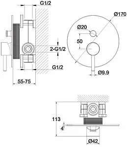 Смеситель для ванны скрытого монтажа WHITECROSS Y gold золото Y1235GL Смеситель для ванны скрытого монтажа WHITECROSS Y gold золото Y1235GL, 2