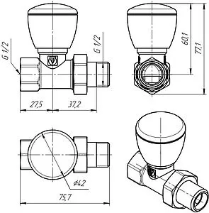 Вентиль регулирующий прямой ½" в/н Valtec VT.008.N.04 Вентиль регулирующий прямой ½" в/н Valtec VT.008.N.04, 2