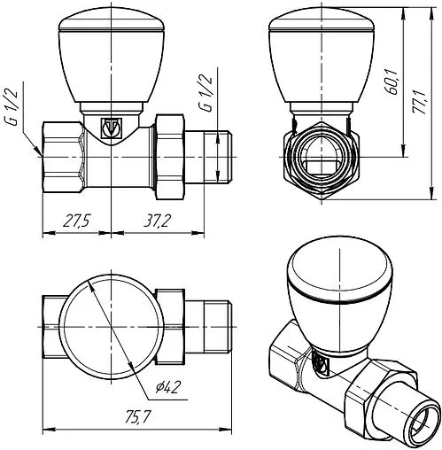Вентиль регулирующий прямой ½&quot; в/н Valtec VT.008.N.04
