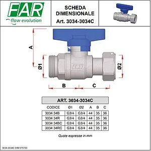 Кран шаровый с накидной гайкой ¾"н x ¾"нг красный Far FS 3034 34RC Кран шаровый с накидной гайкой ¾"н x ¾"нг красный Far FS 3034 34RC, 2