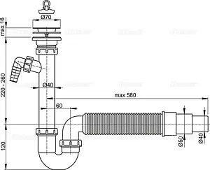 Сифон трубный для мойки AlcaPlast A830-DN50/40 Сифон трубный для мойки AlcaPlast A830-DN50/40, 2