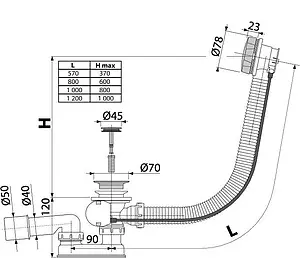 Слив-перелив для ванны AlcaPlast бронза A55ANTIC-80, 2